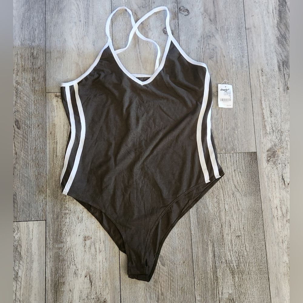 Charlotte Russe Black Bodysuit with White Stripes - Picture 1 of 4